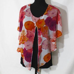 ADELE & MAY Pink Floral Blouse Size Medium Bohemian Relax Fit Shawl Chiffon L/W